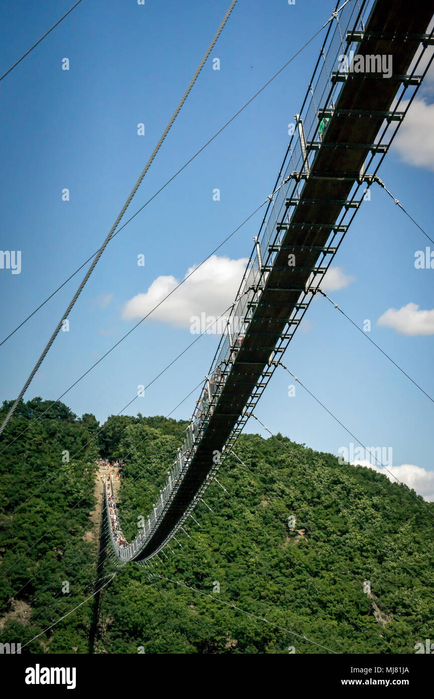 Suspensionbridge Geierlay Stock Photo