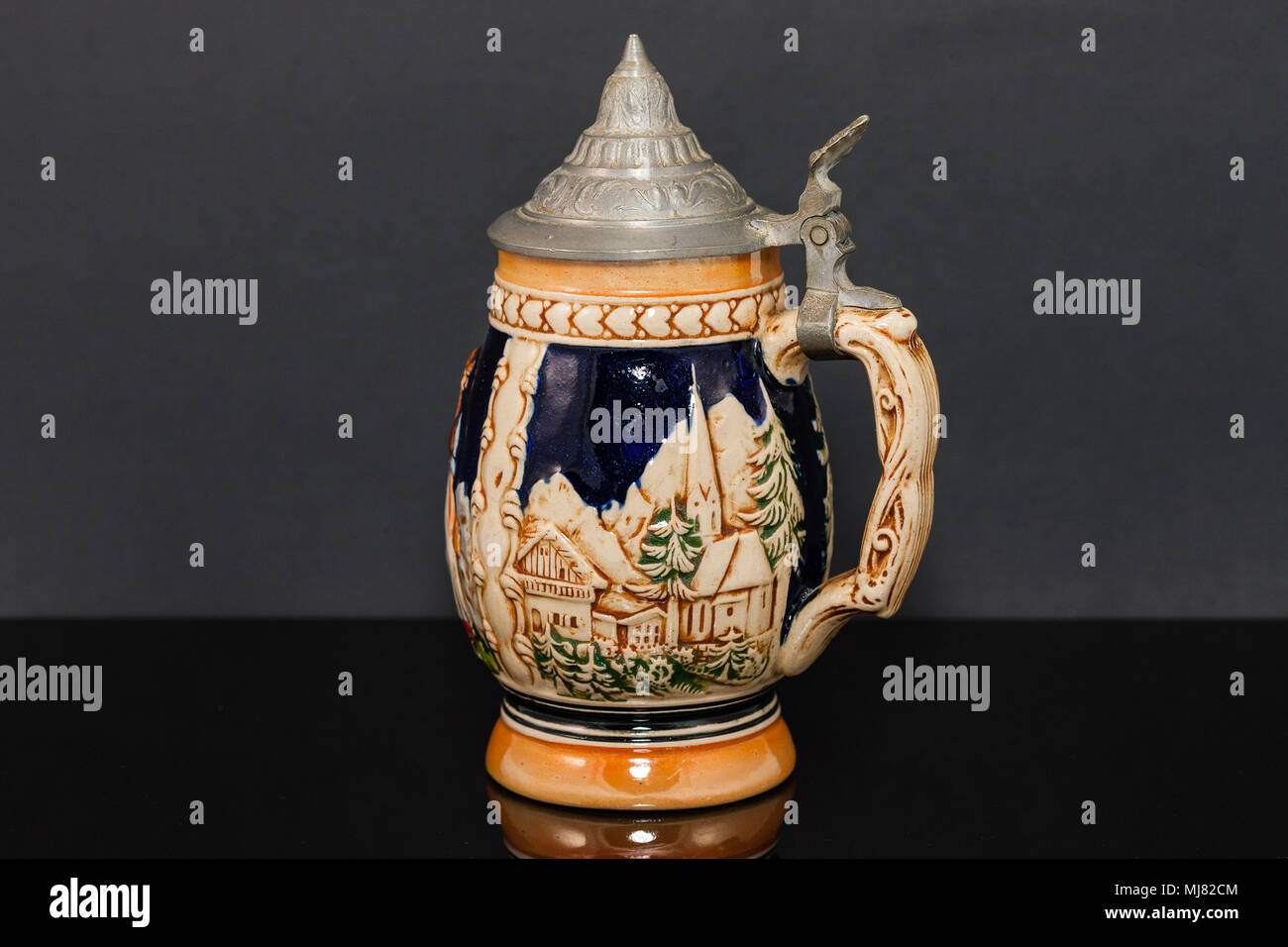 the left side of a German beer stein souvnier from the 1950's Stock Photo