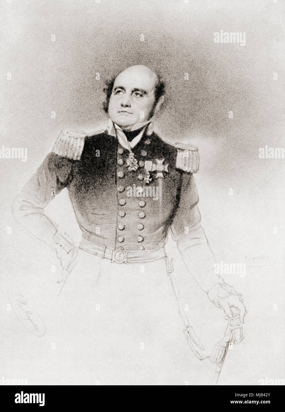 Sir John Franklin, 1786 – 1847.  English Royal Navy officer, explorer of the Arctic and Lieutenant-Governor of Van Diemen's Land (now Tasmania) from 1837 to 1843. He disappeared on his last expedition, attempting to chart and navigate a section of the Northwest Passage in the Canadian Arctic.  From British Polar Explorers, published 1943. Stock Photo