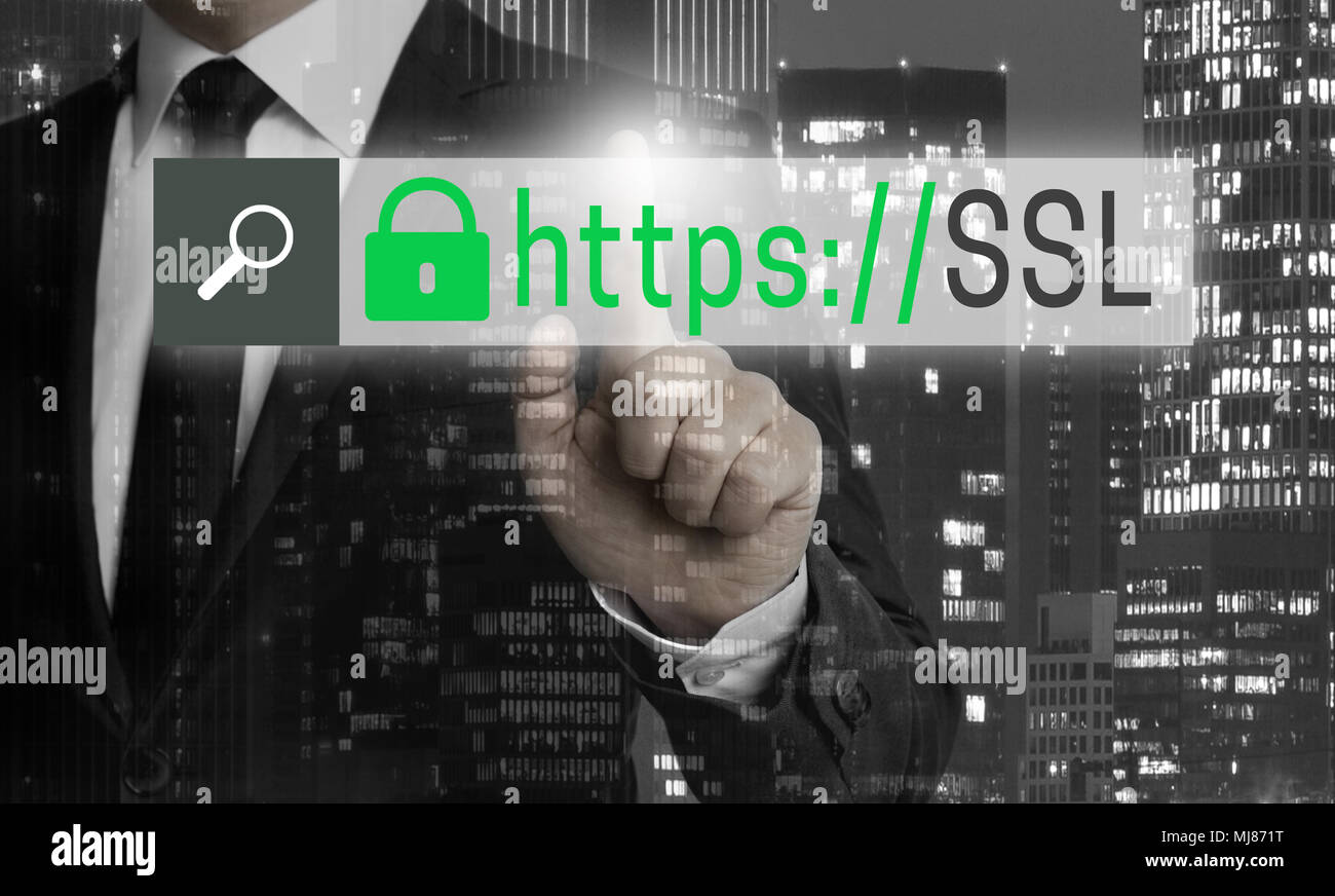 SSL Browser Concept is shown by businessman. Stock Photo