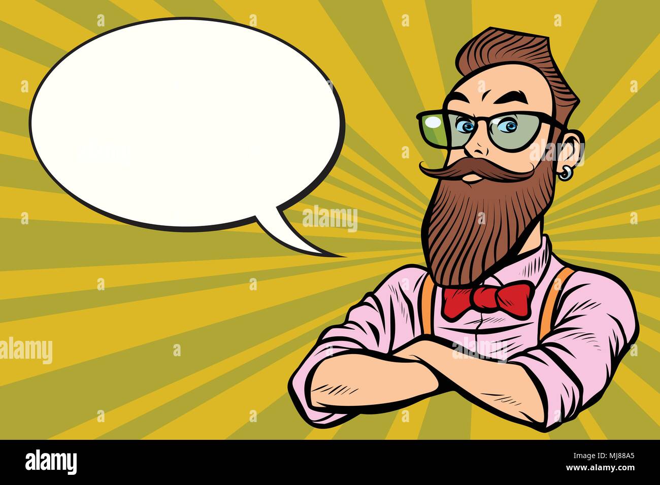 Stylish bearded hipster with glasses. confident. Comic cartoon pop art  retro illustration vector drawing Stock Vector Image & Art - Alamy