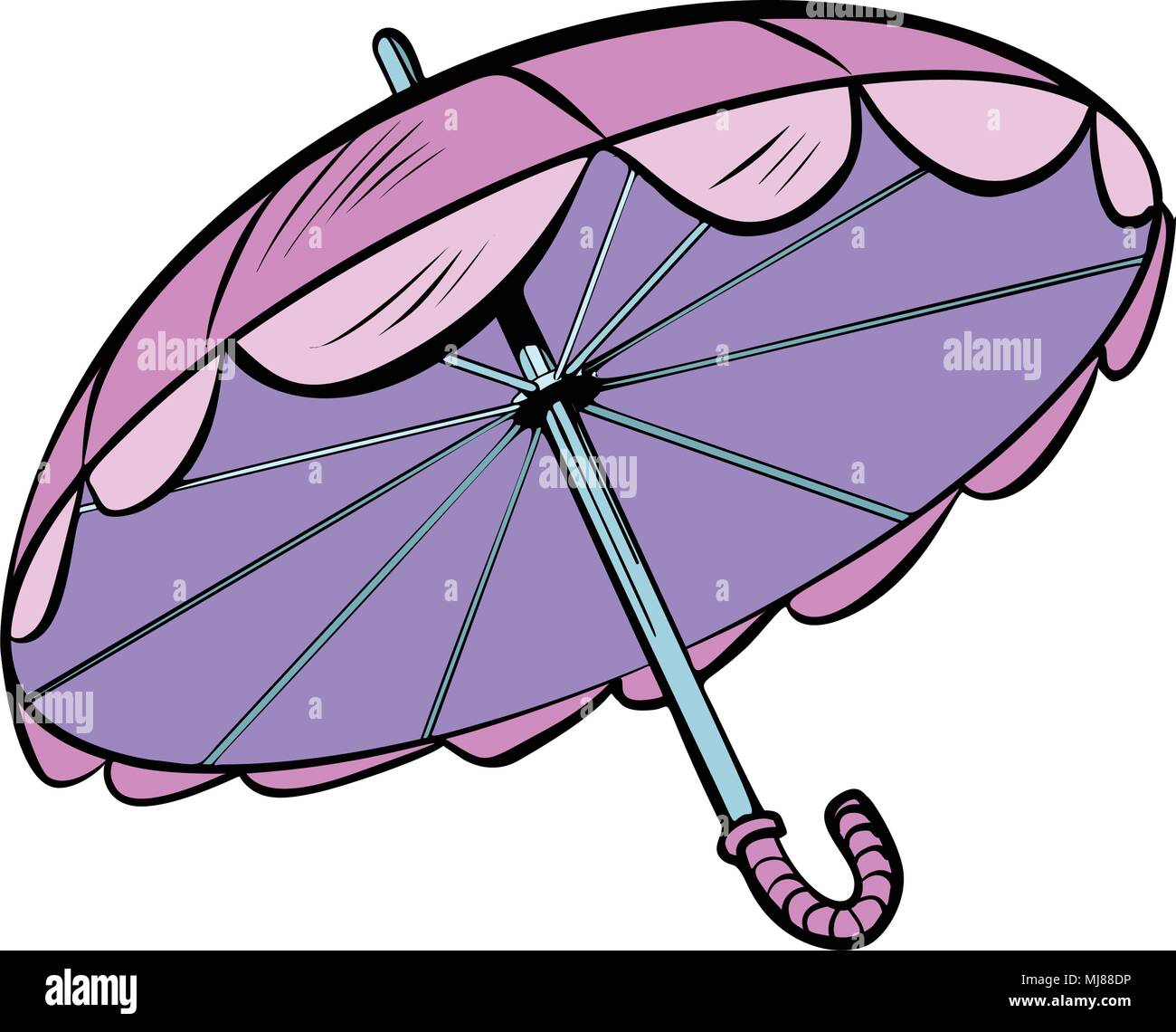 Pink sun umbrella. cartoon pop art retro illustration vector drawing