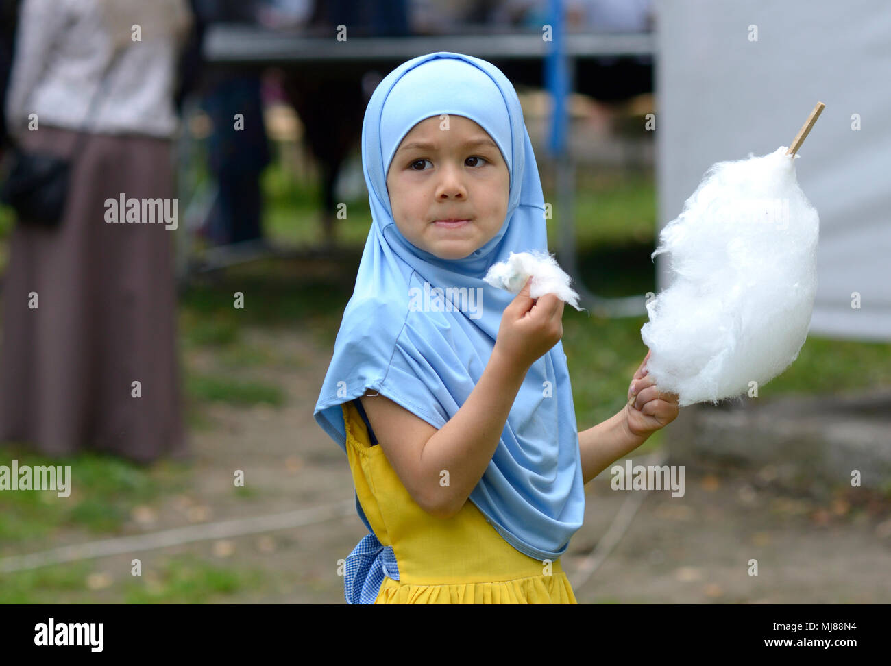 Muslim girl wearing hijab during celebration of Hidirellez (festival of arrival of spring).Kiev, Ukraine Stock Photo