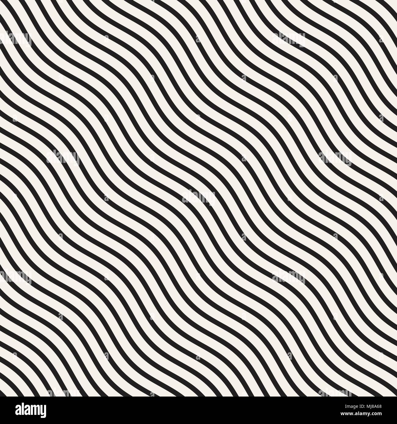 Vector Seamless Black and White Hand Drawn Wavy Lines Simple Pattern ...