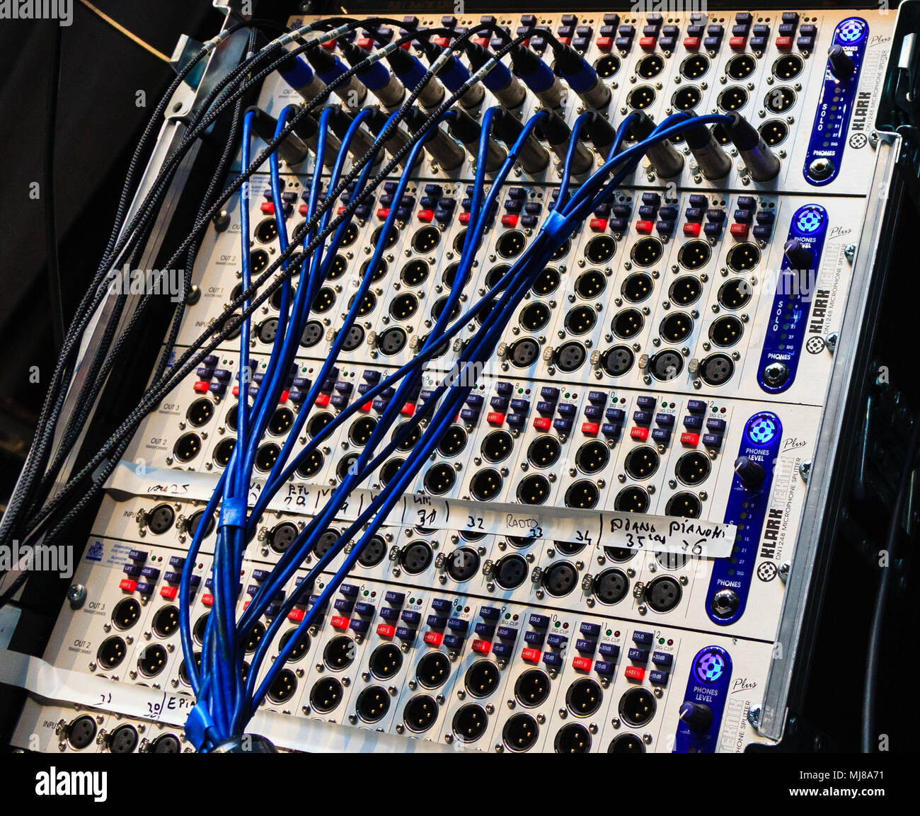 Four Klark Teknik Dn1248's, 12-channel microphone splitters, in use at the  Huddersfield Contemporary Music Festival Stock Photo - Alamy