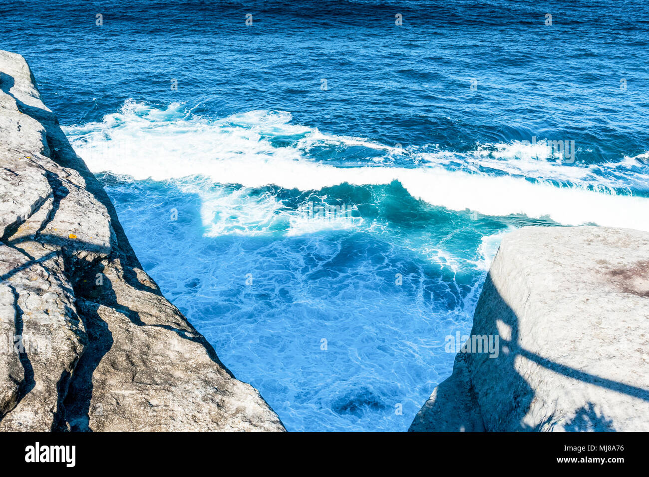 The views of the stunning coastline along the famous Coogee beach walk between Coogee and Bondi Beach ,Sydney, New South Wales , Australia. Stock Photo