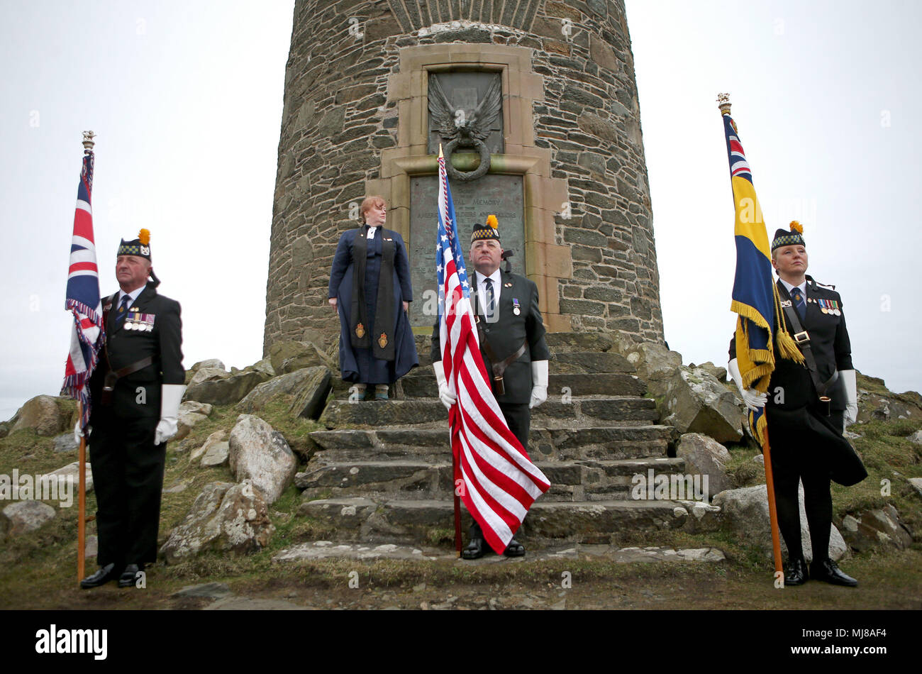 A service takes place at the American Moment at the Mull of Oa on Islay, to remember around 700 First World War soldiers who lost their lives in the sinking of two US ships off the coast of the small Scottish island. Stock Photo