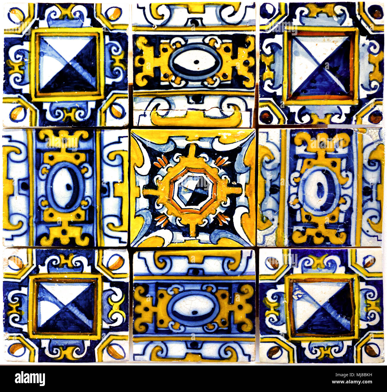 Diamond tip pattern azulejos panel Lisbon 1608-1639 17th Century, Portugal, Portuguese. Stock Photo