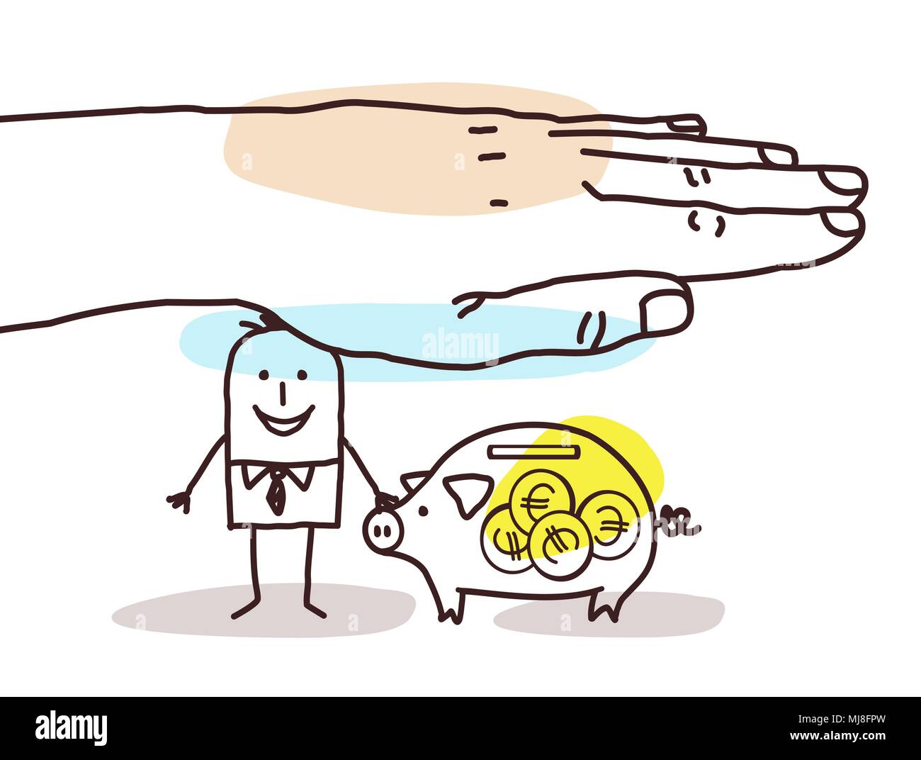 Protecting Big Hand - Cartoon Man with Piggy Bank Stock Vector Image ...