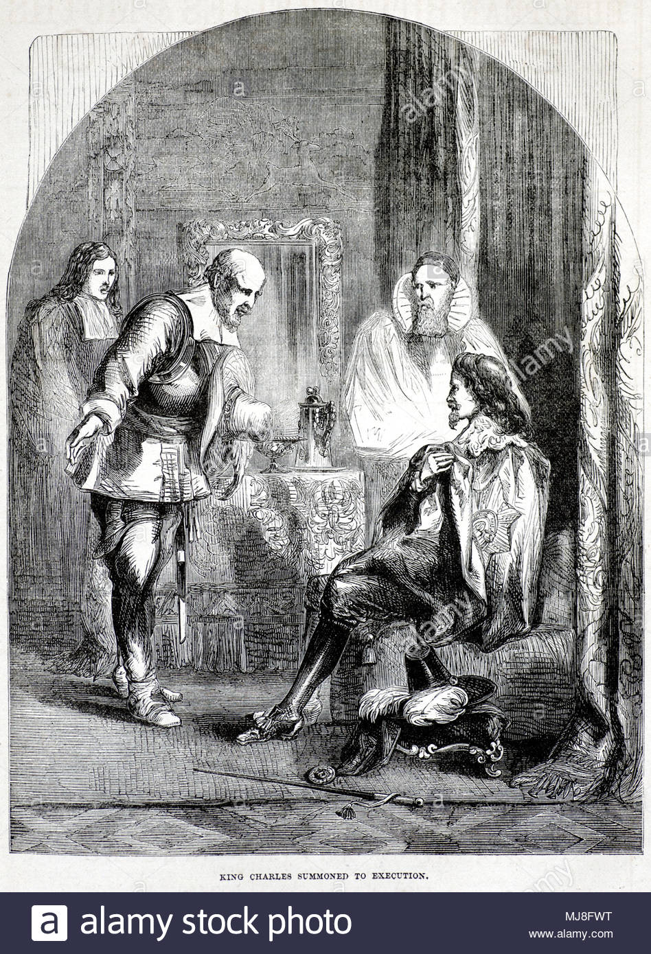 King Charles I being summoned to his execution on 30th January 1649, antique illustration from circa 1880 Stock Photo