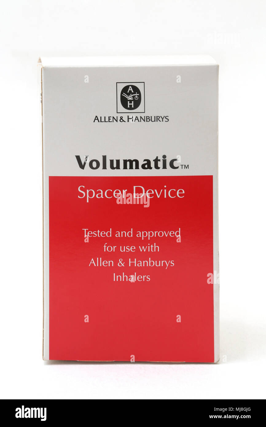 Allen and Hanburys Volumatic Spacer Device Used with Inhalers for Asthma Stock Photo