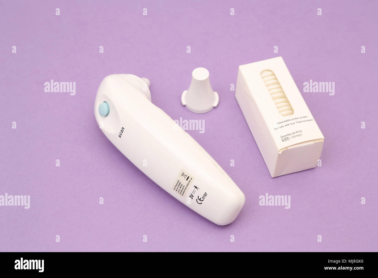 Digital Ear Thermometer with Disposable Probe Covers Stock Photo Alamy