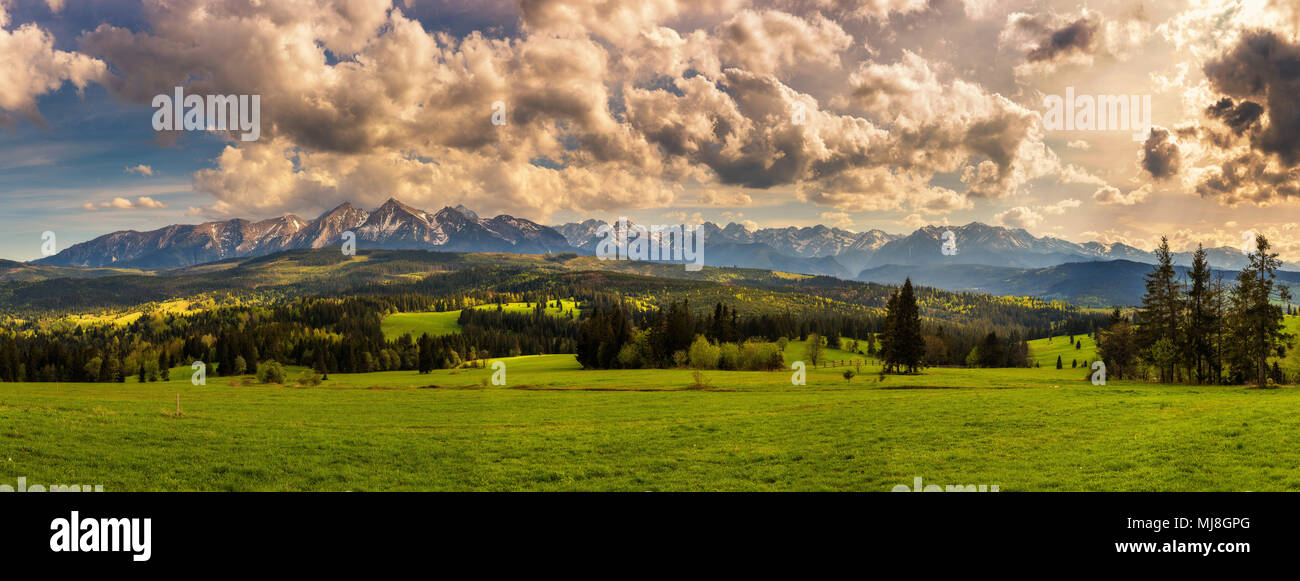Panorama of high tatra mountains in Poland Stock Photo