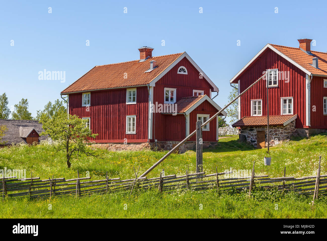 Old Farm Houses In The Countryside In Sweden Stock Photo