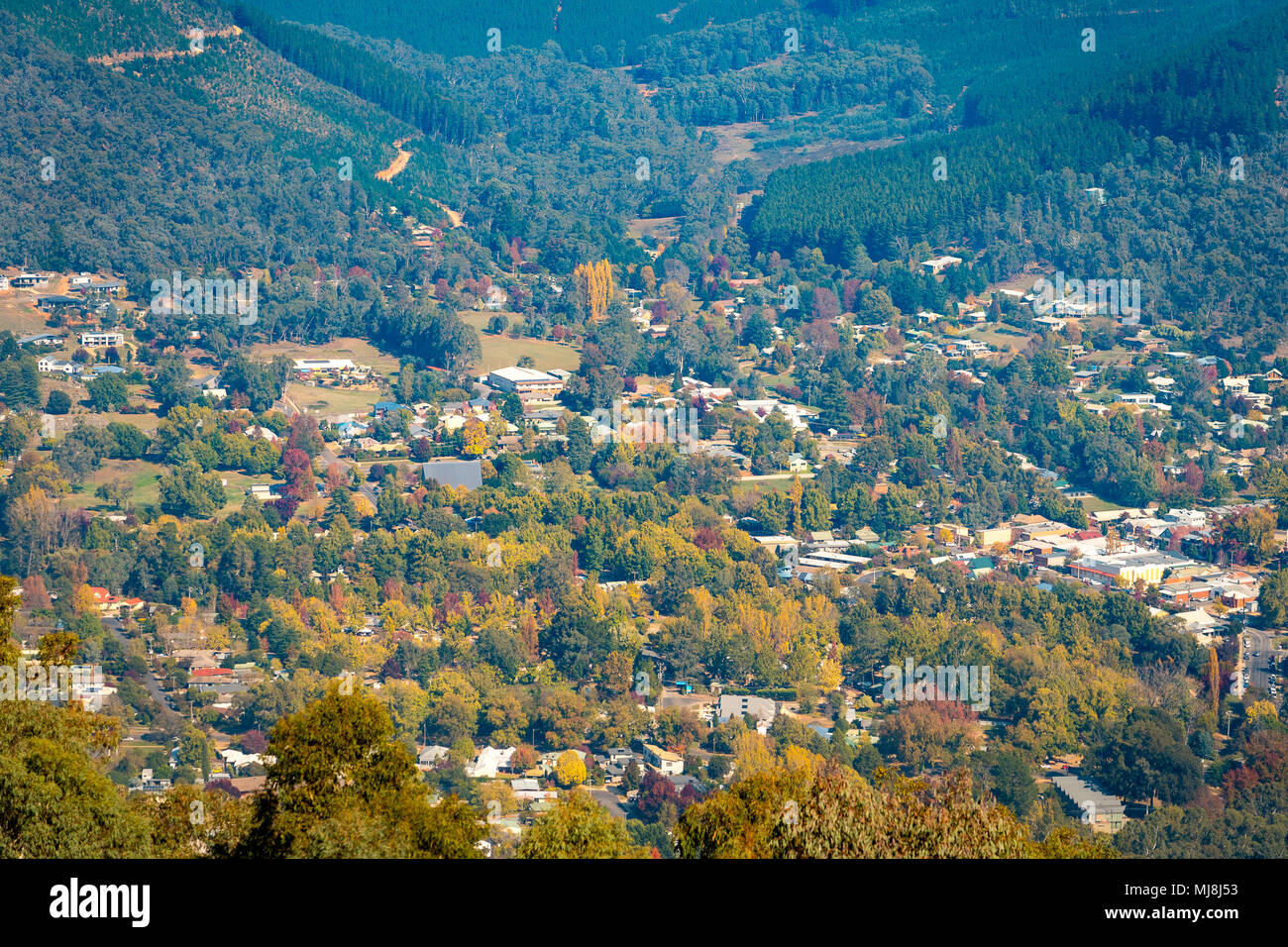 Aerial view of Bright, Victoria, Australia Stock Photo Alamy