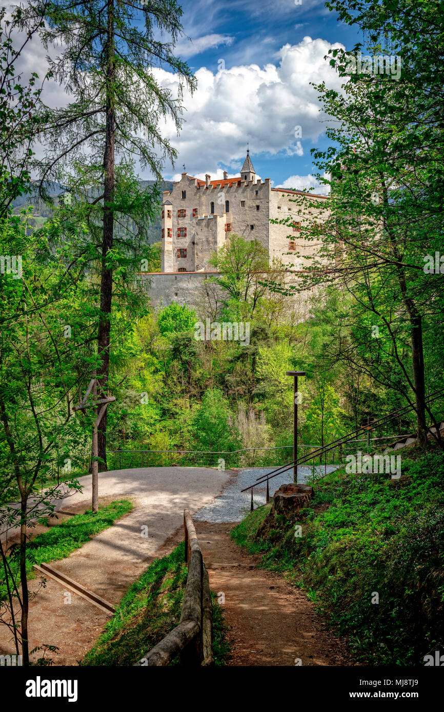 view of brunico castle in cloudy day Stock Photo