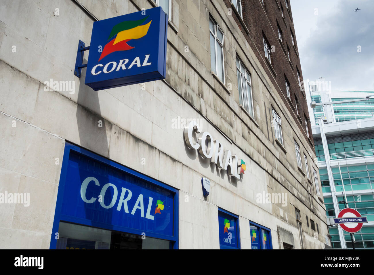 The rear entrance to the Coral betting shop on Warren Street, London, NW1, UK Stock Photo