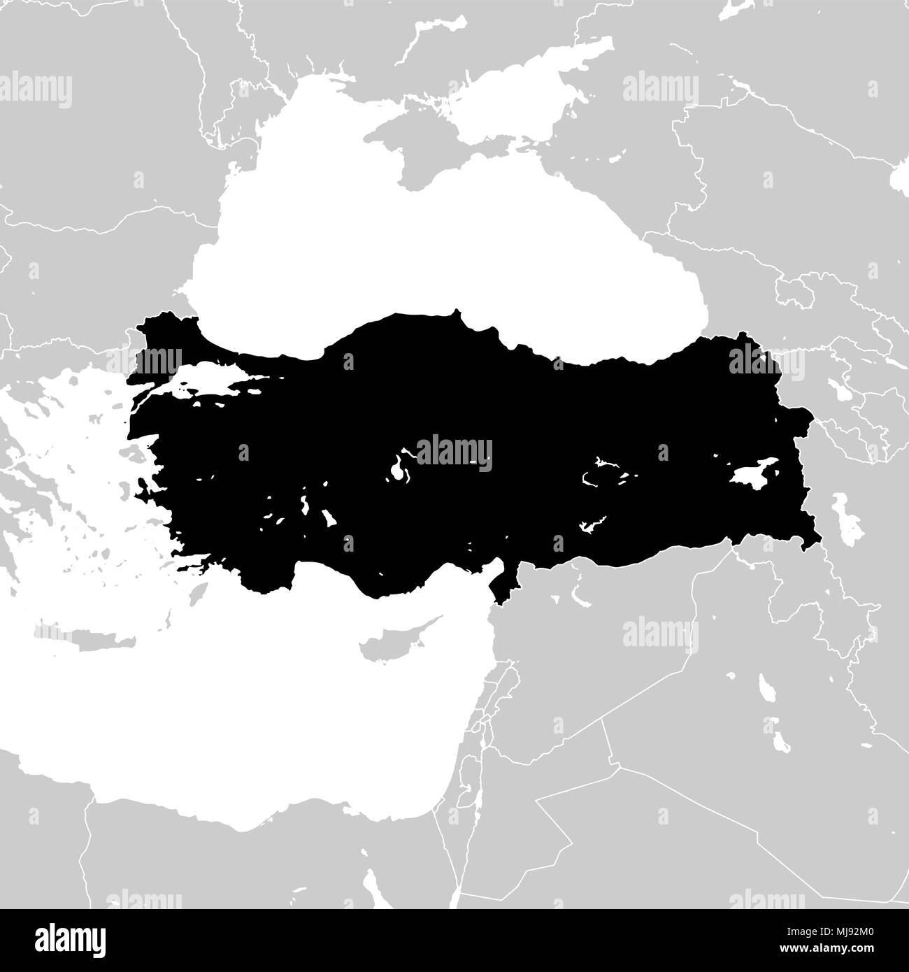 Turkey with neighboring European countries. high detailed vector map - monocrome Stock Vector