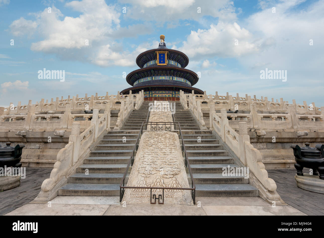 Wonderful and amazing Beijing temple - Temple of Heaven in Beijing, China. Hall of Prayer for Good Harvest. Stock Photo