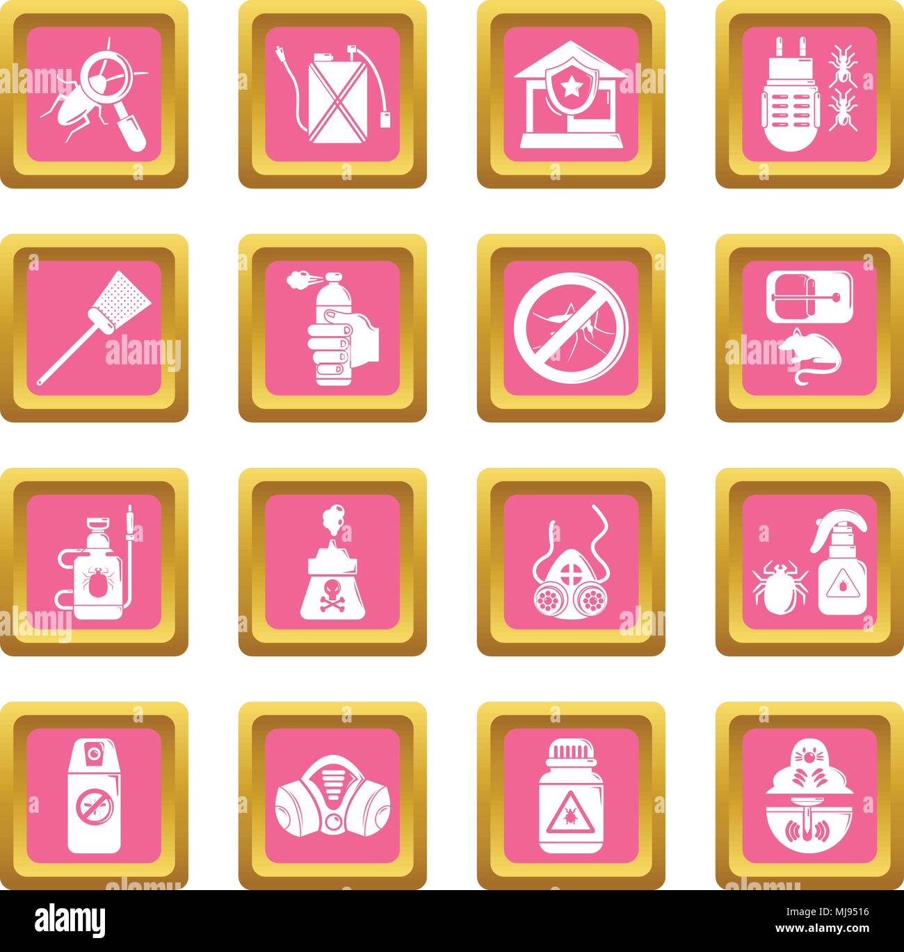 Pest control tools icons set pink square vector Stock Vector
