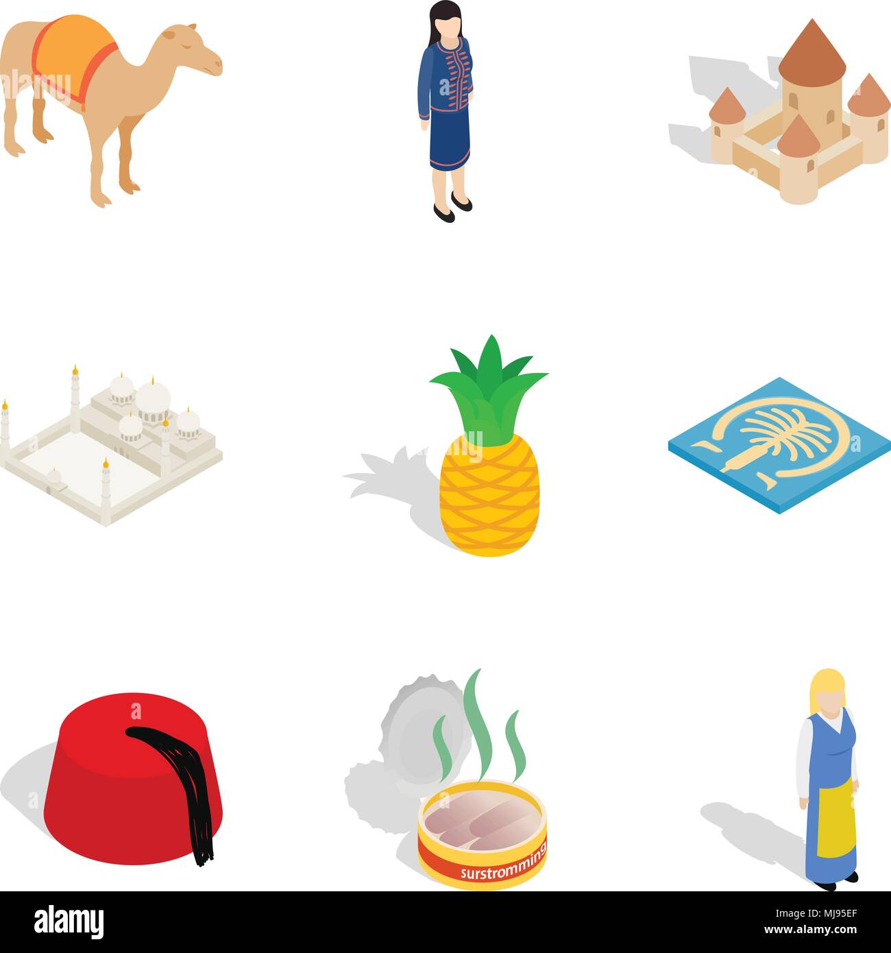 Warm planet icons set, isometric style Stock Vector