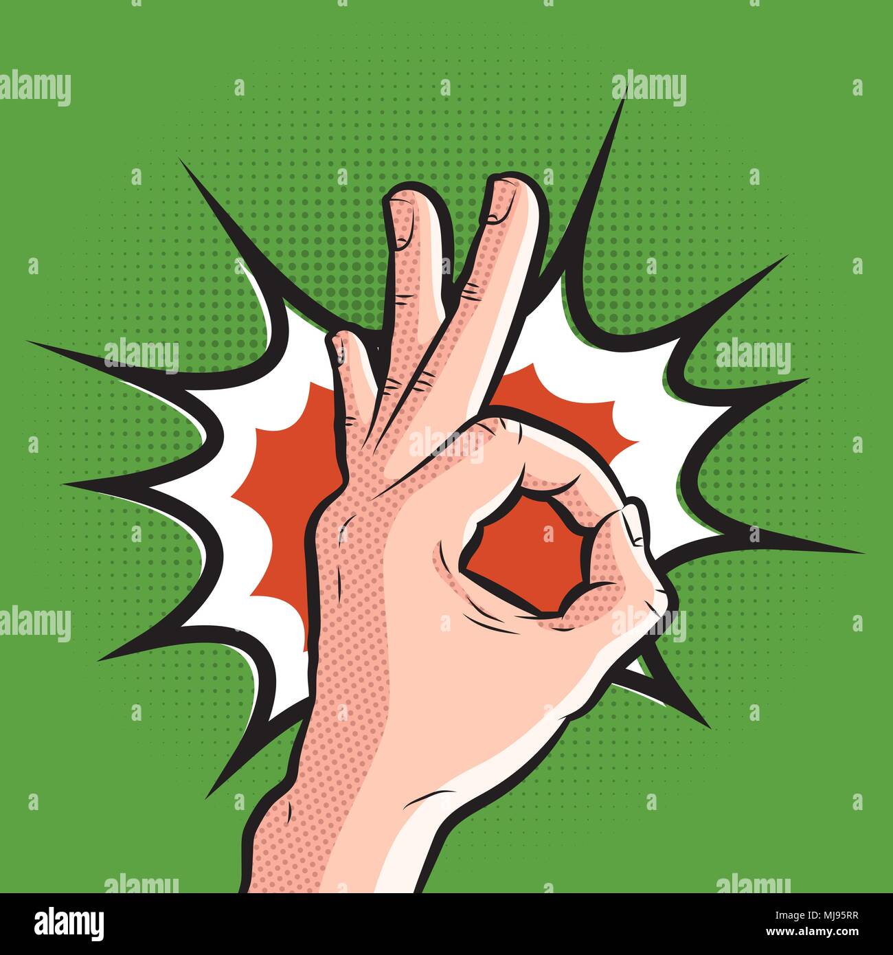 comic hand showing ok gesture. pop art all is well sign on halftone