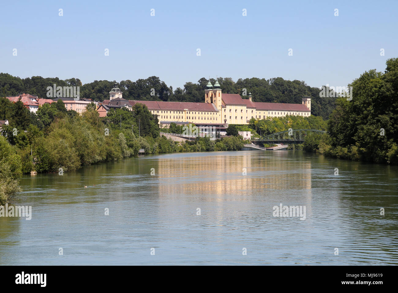 Austria - Benedictine monastery in Lambach, Upper Austria. Traun river. Stock Photo