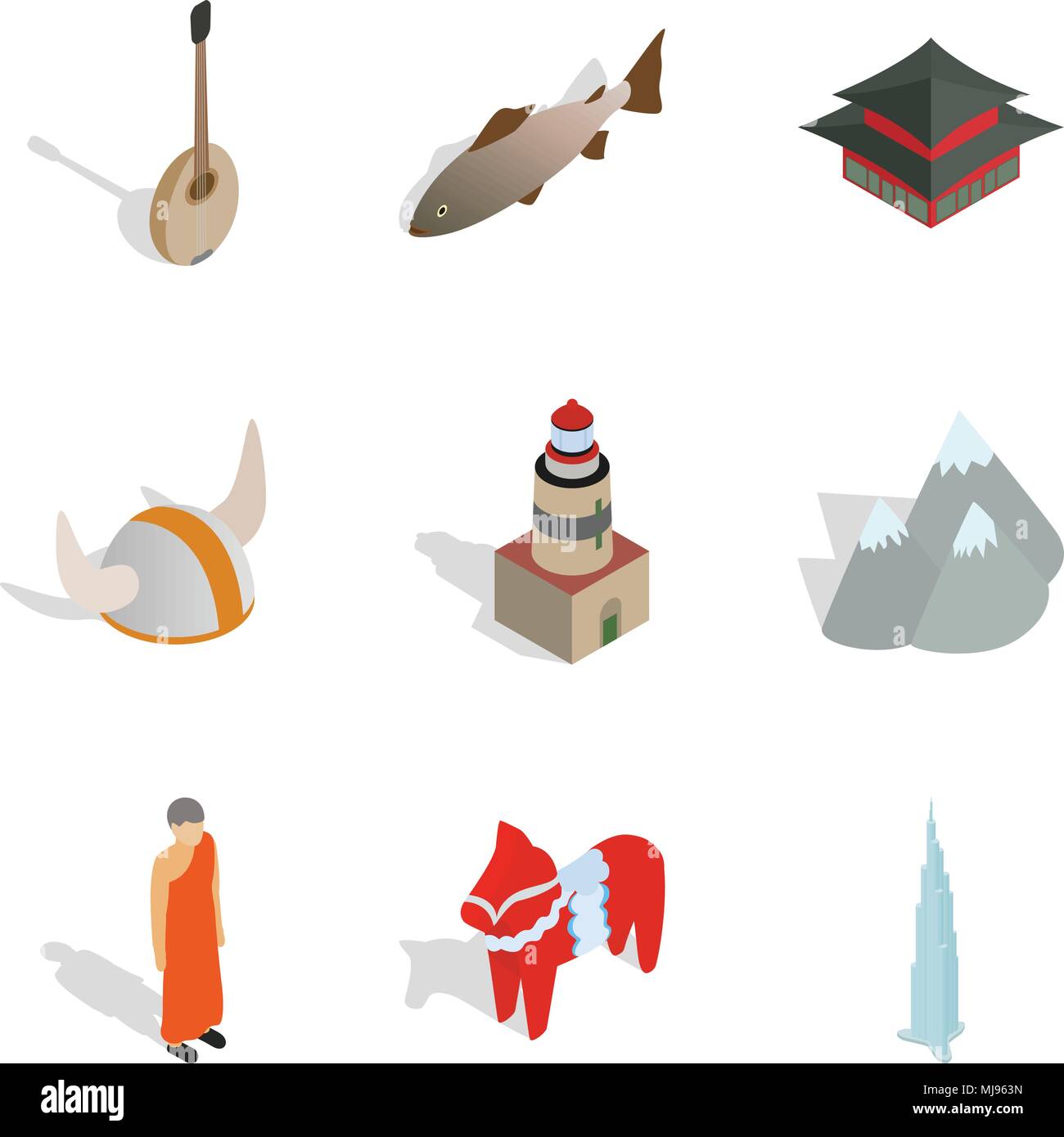 Nordic icons set, isometric style Stock Vector