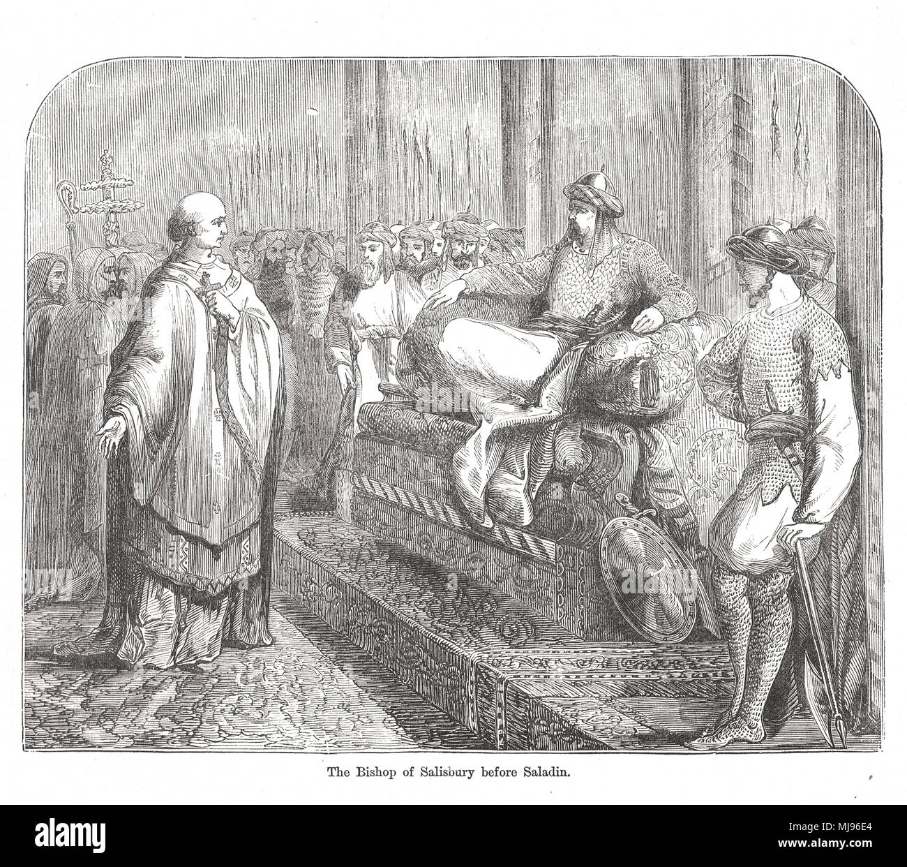 The Bishop of Salisbury before Saladin in 1192. Hubert Walter, emissary of King Richard I (the Lionheart), negotiating for peace during the third crusade.