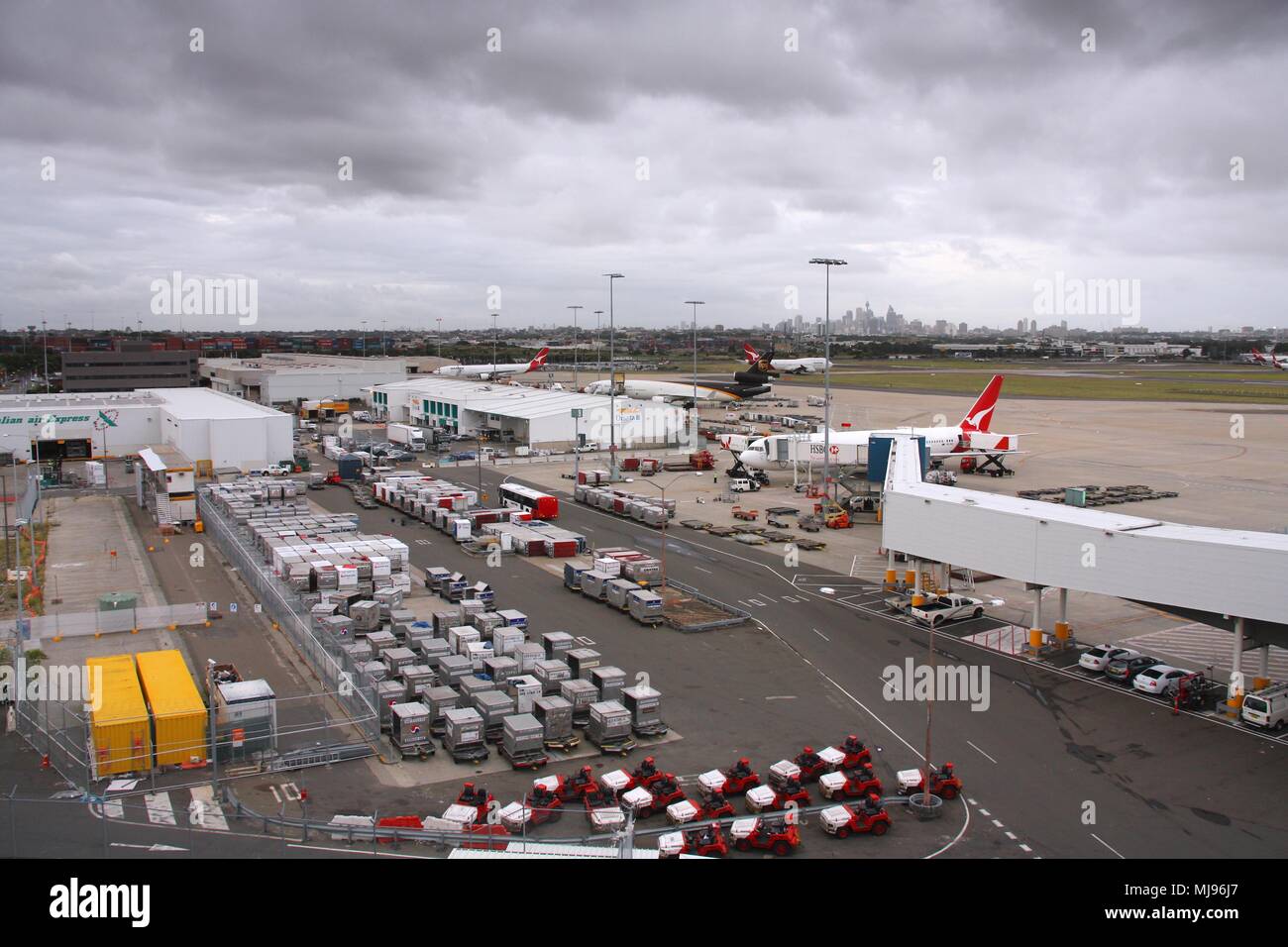 SYDNEY, AUSTRALIA - FEBRUARY 15, 2008:  Ground handling area at Sydney Kingsford Smith Airport. The airport handled 327,190 aircraft movements in FY 2 Stock Photo