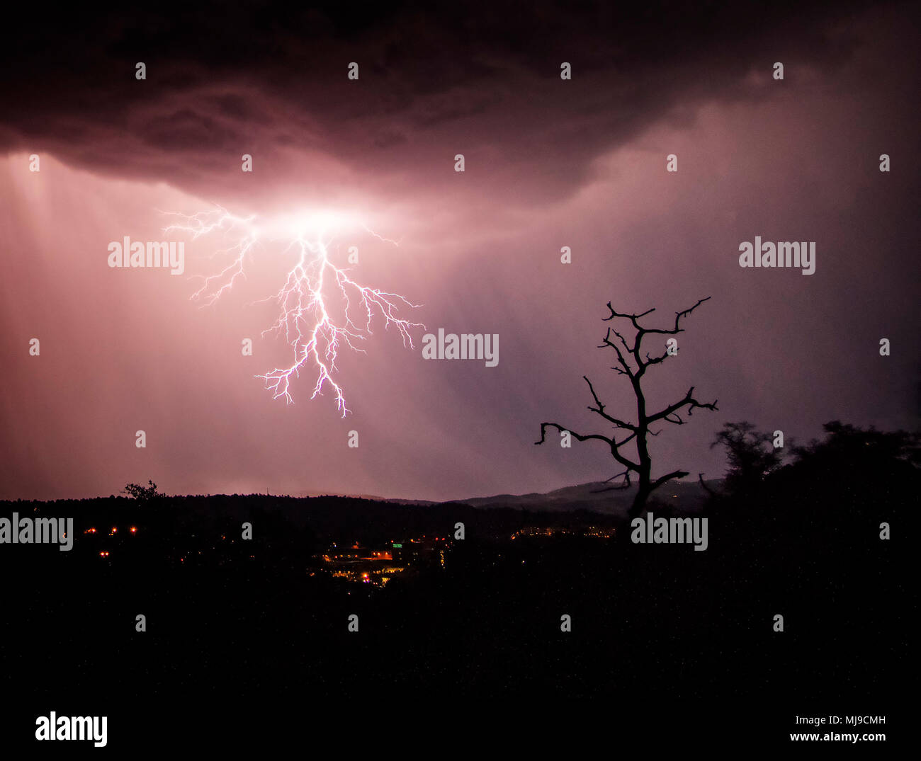Frequent lighting comes with summer monsoon storms in Arizona, USA. Stock Photo