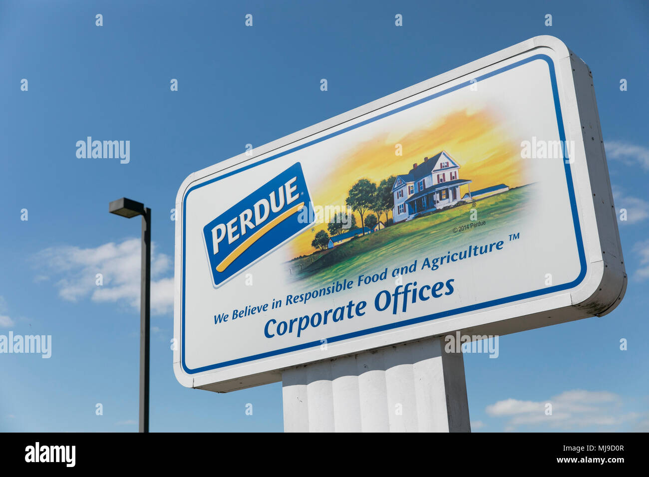 A logo sign outside of the headquarters of Perdue Farms in Salisbury