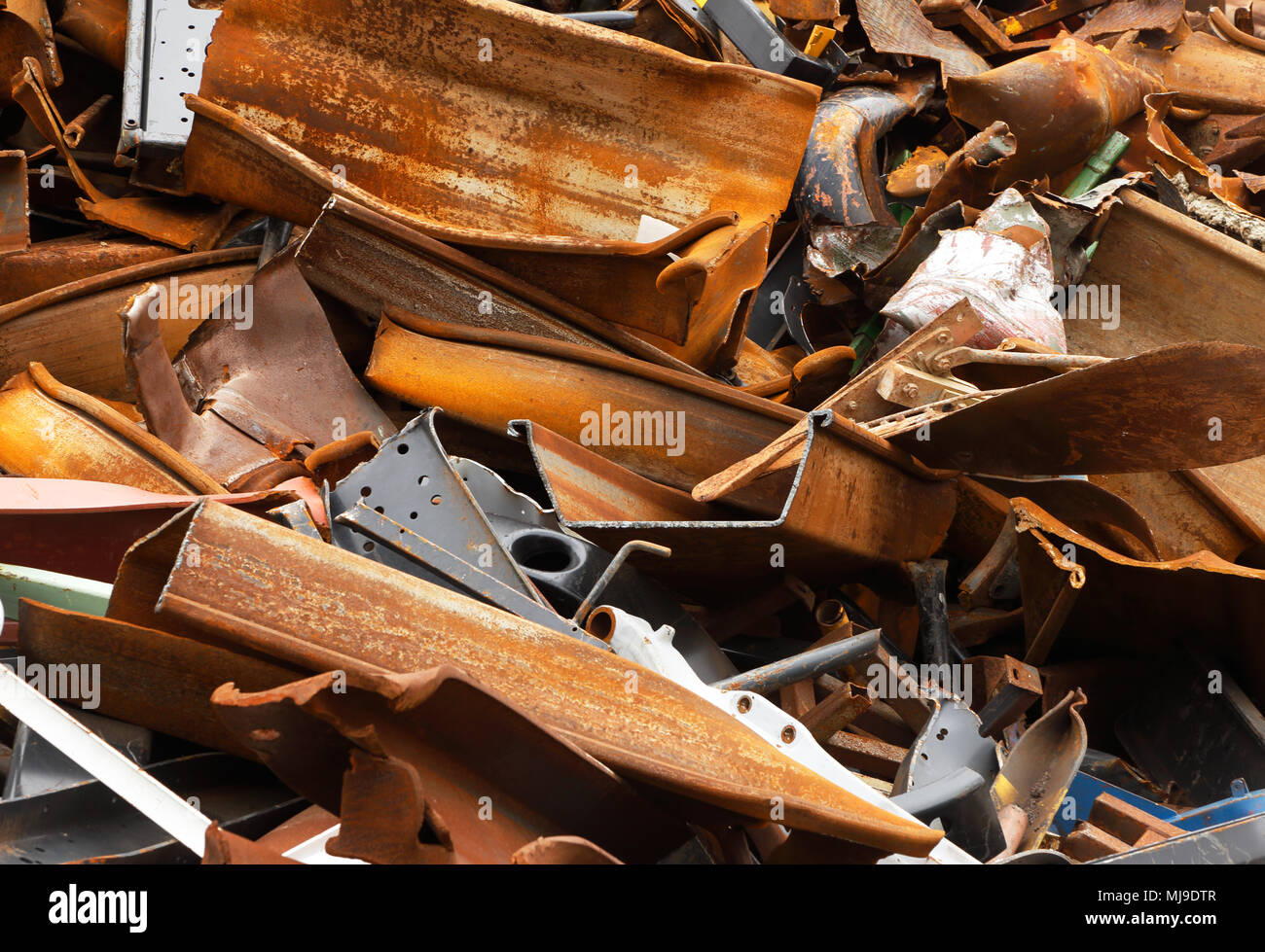 Scrap metal recycling yard close up. Stock Photo