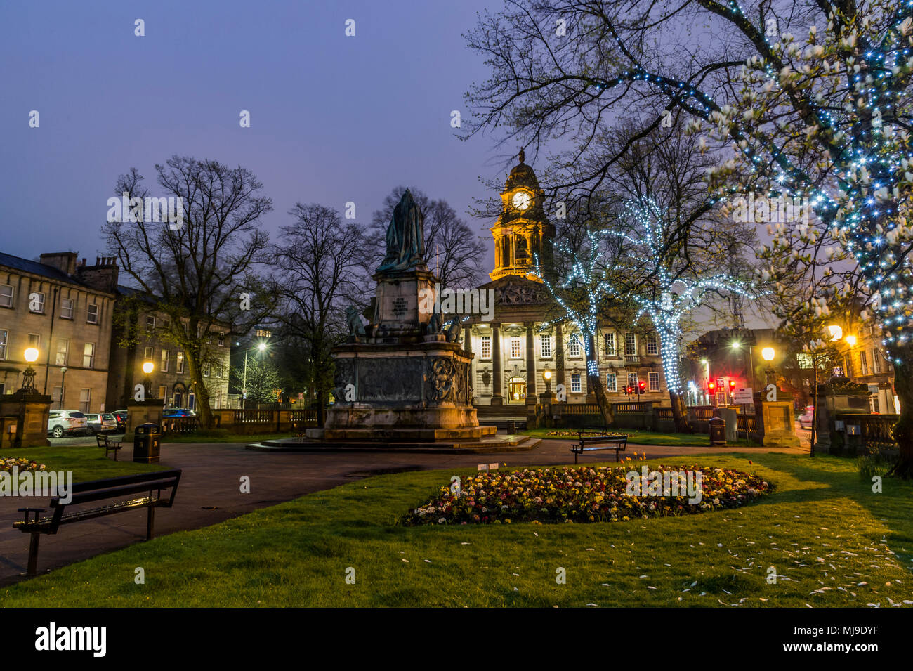 Street scenes in the historic city of Lancaster at the Town Hall Queen Victoria Memorial Gardens