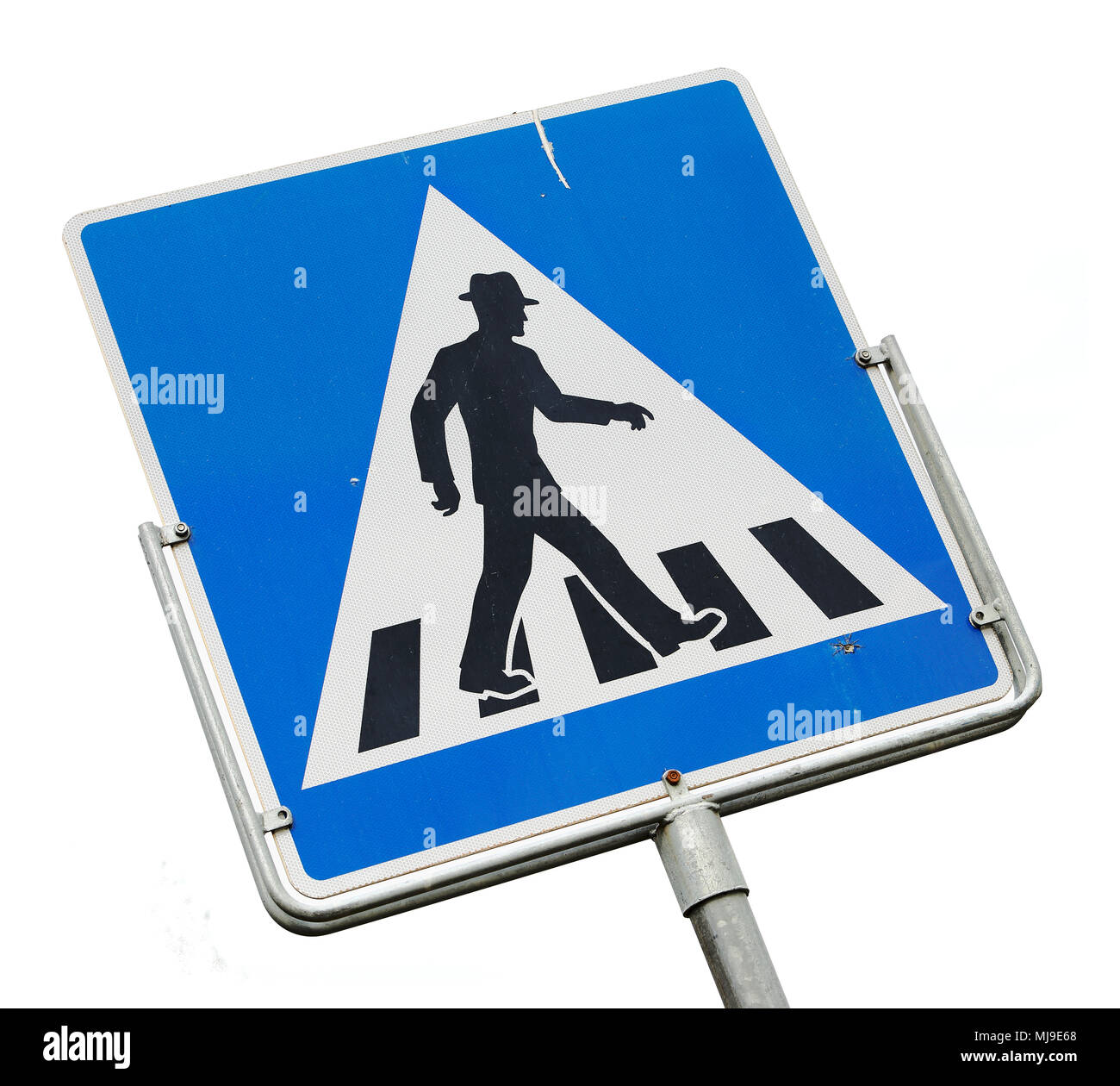 Norwegian pedestrian crossing sign on white background Stock Photo