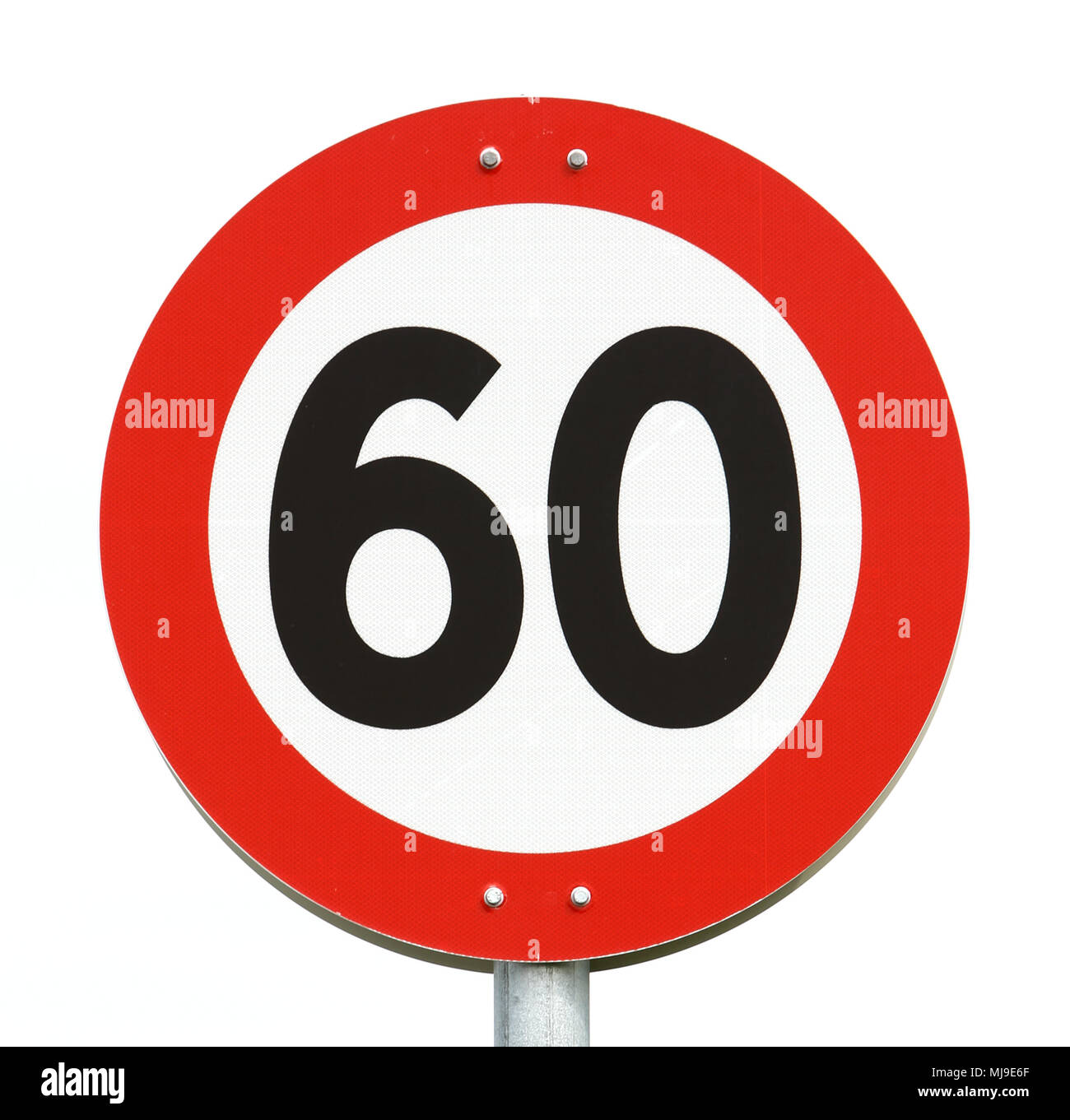 Road sign speed limit 60 isolated on white. Stock Photo