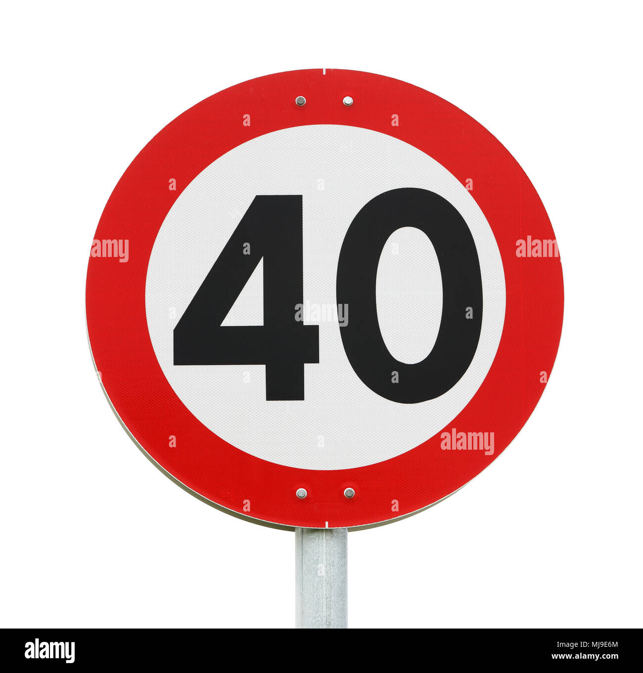 Road sign speed limit 40 isolated on white. Stock Photo