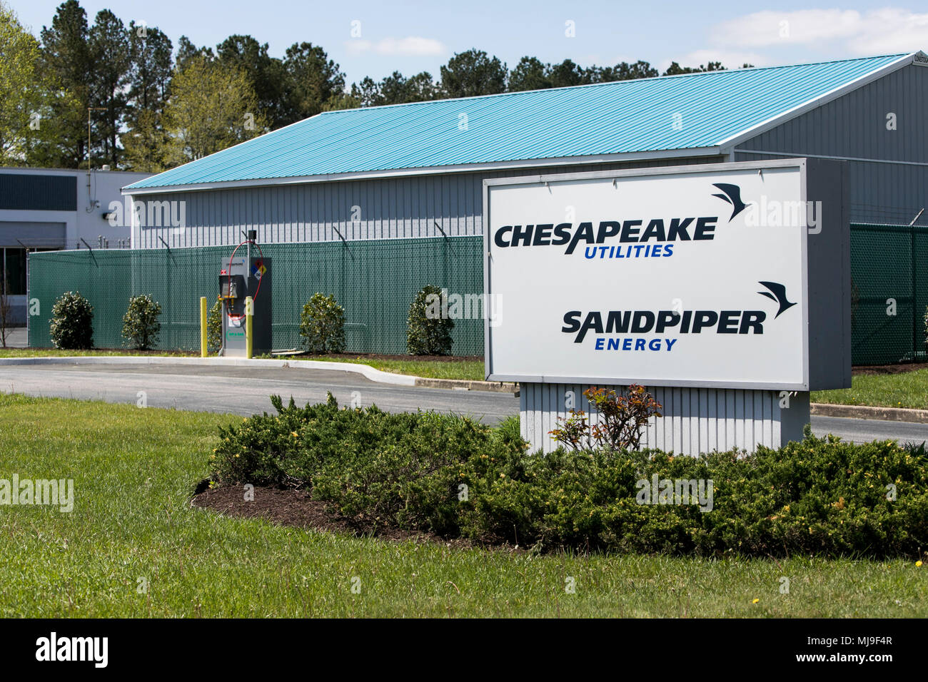A logo sign outside of a facility occupied by Chesapeake Utilities and Sandpiper Energy in