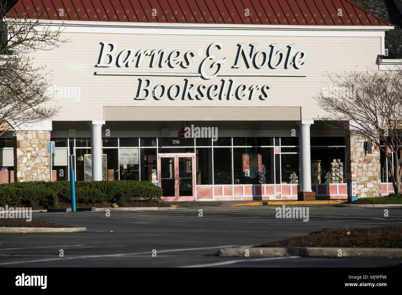 A logo sign outside of a Barnes & Noble Booksellers store in Annapolis, Maryland on April 29, 2018. Stock Photo