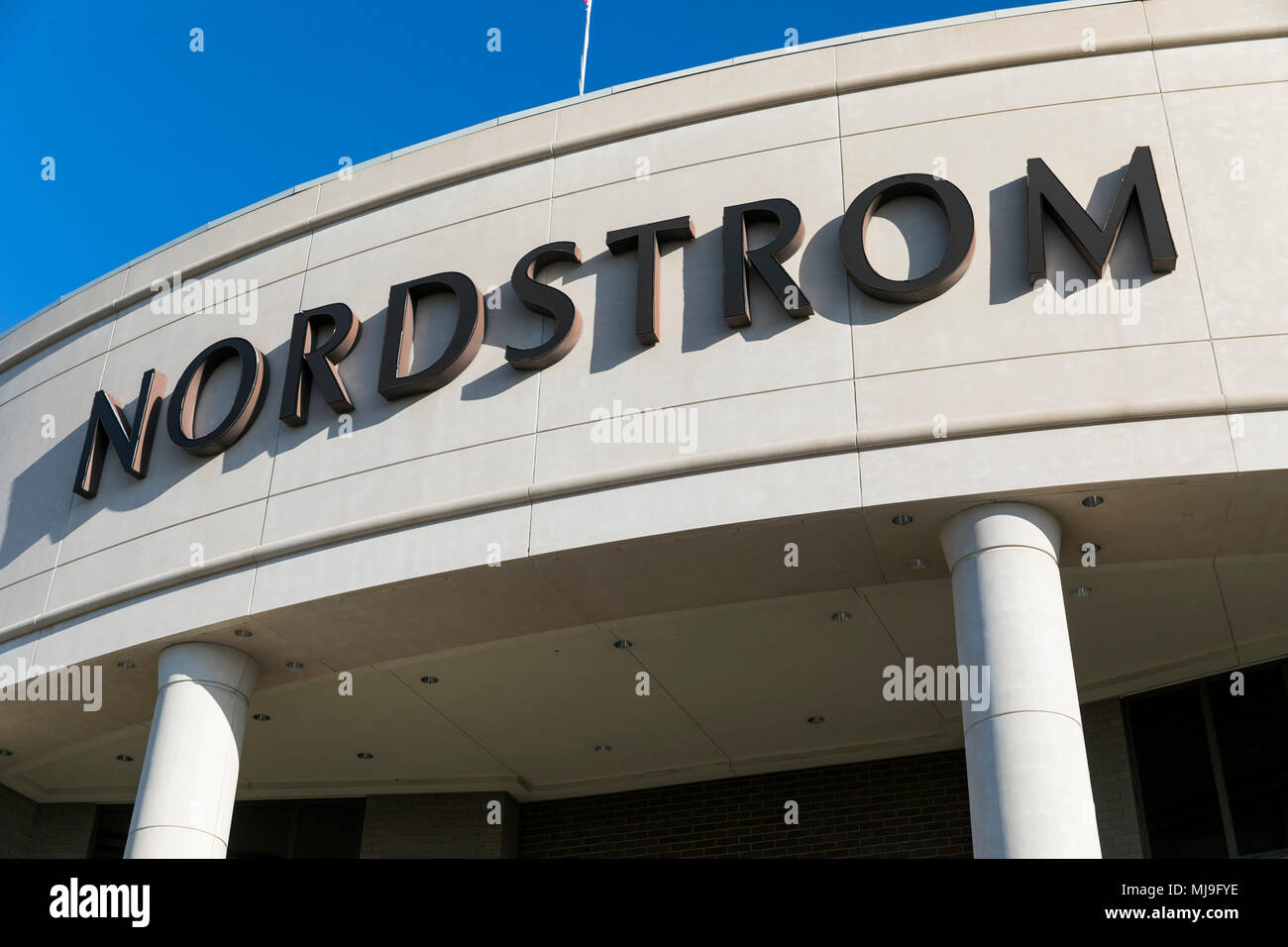 A logo sign outside of a Nordstrom retail store in Annapolis, Maryland on April 29, 2018 Stock