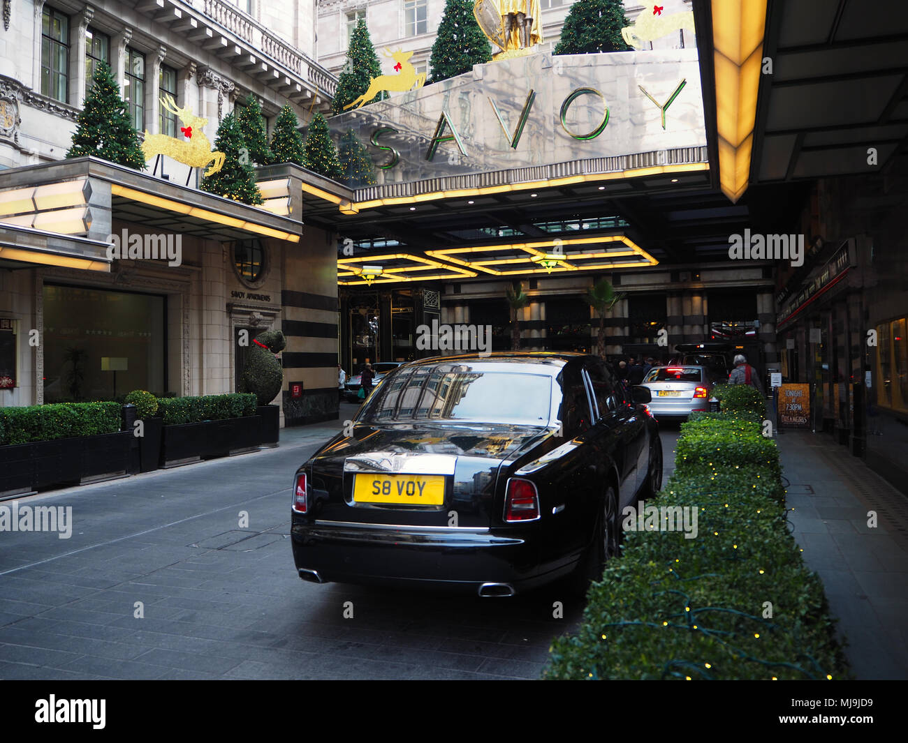 Savoy Rolls Royce parked outside the luxury London hotel. Stock Photo