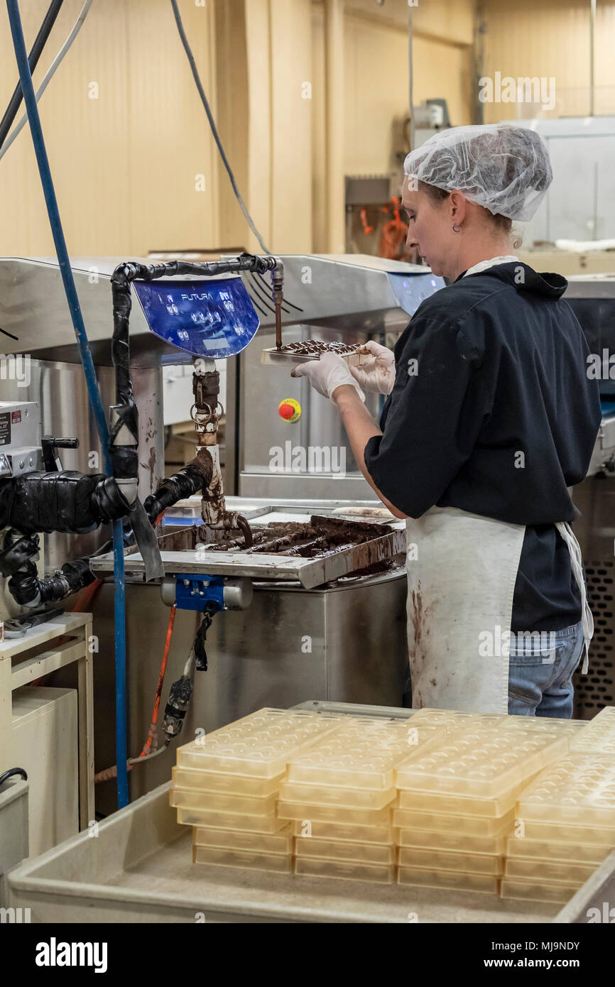 St. Augustine, Florida A worker at the Whetstone Chocolates factory