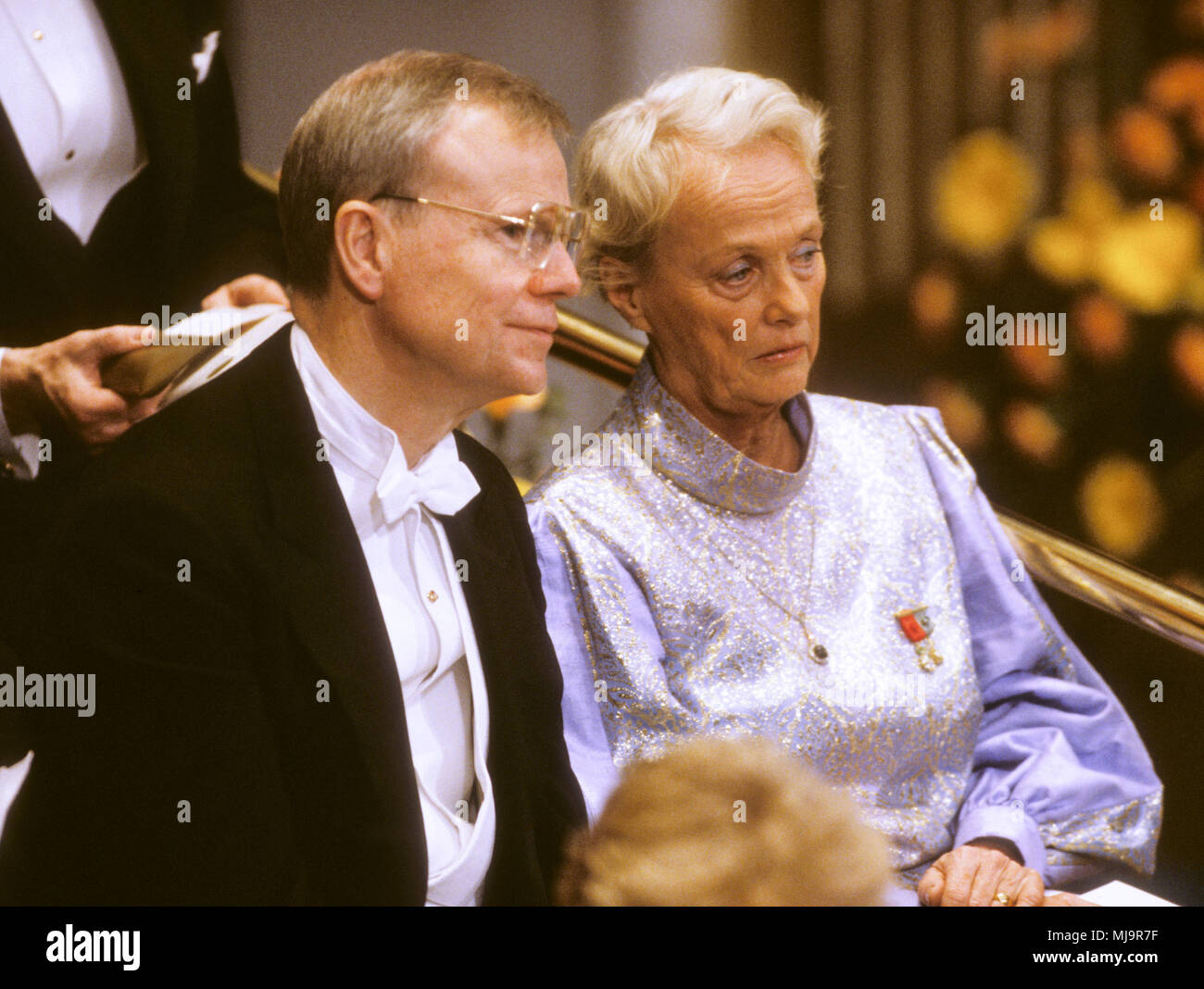 GUNNEL VALLQUIST and Kjell Espmark Authors and member of Swedish Academy at the Nobel prize ceremony 1987 Stock Photo