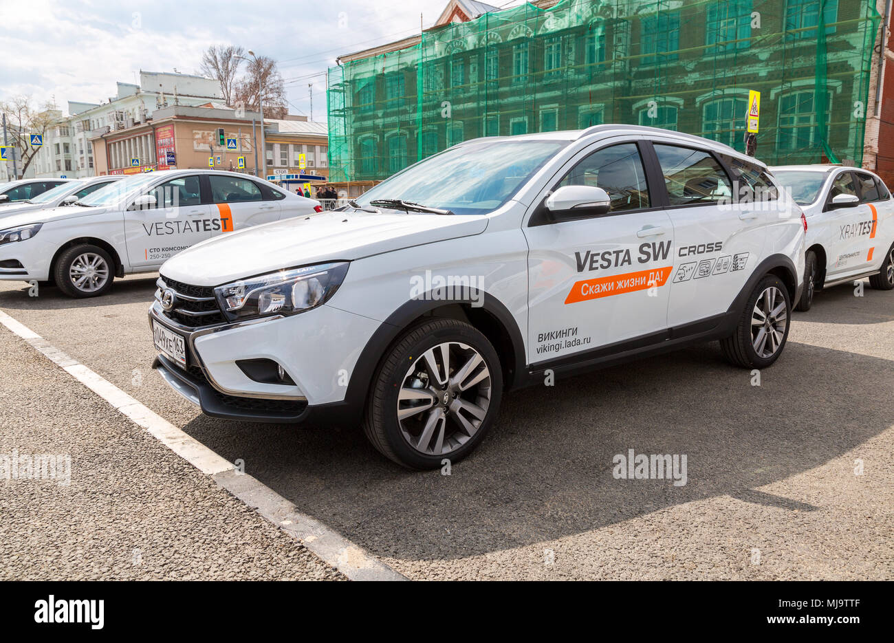 Samara, Russia - May 1, 2018: New Russian vehicle Lada Vesta SW Cross at the city street Stock Photo