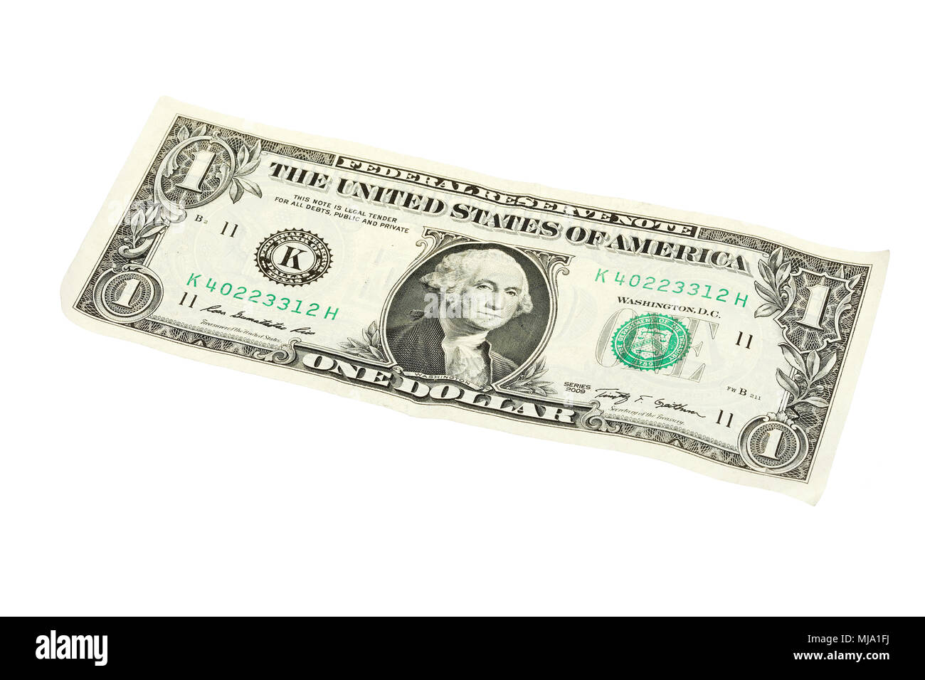 US banknote 1 dollar isolated on white background. Stock Photo