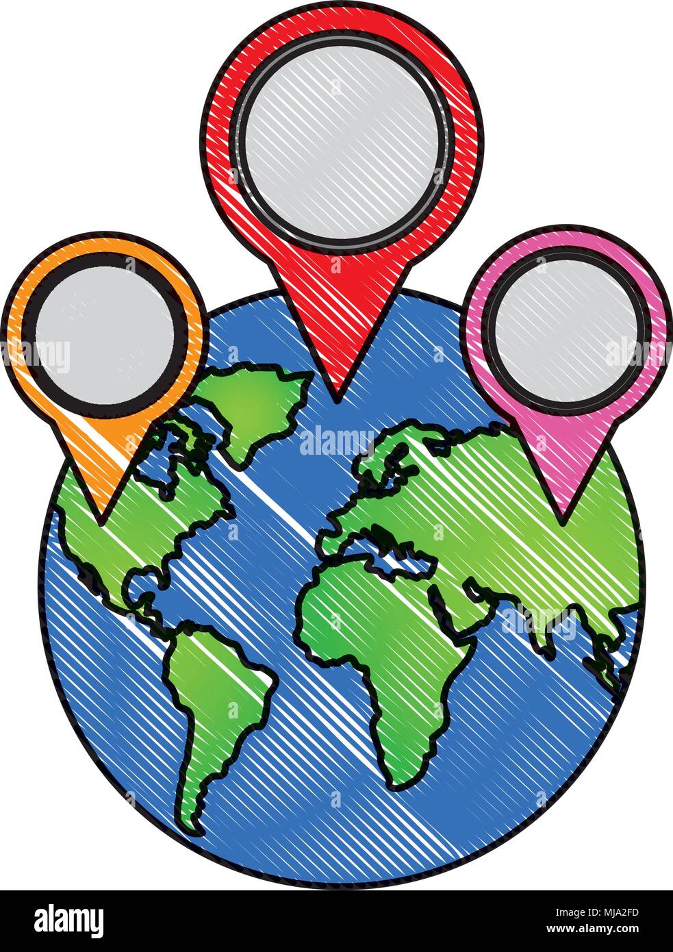 world planet with pins locations vector illustration design Stock Vector