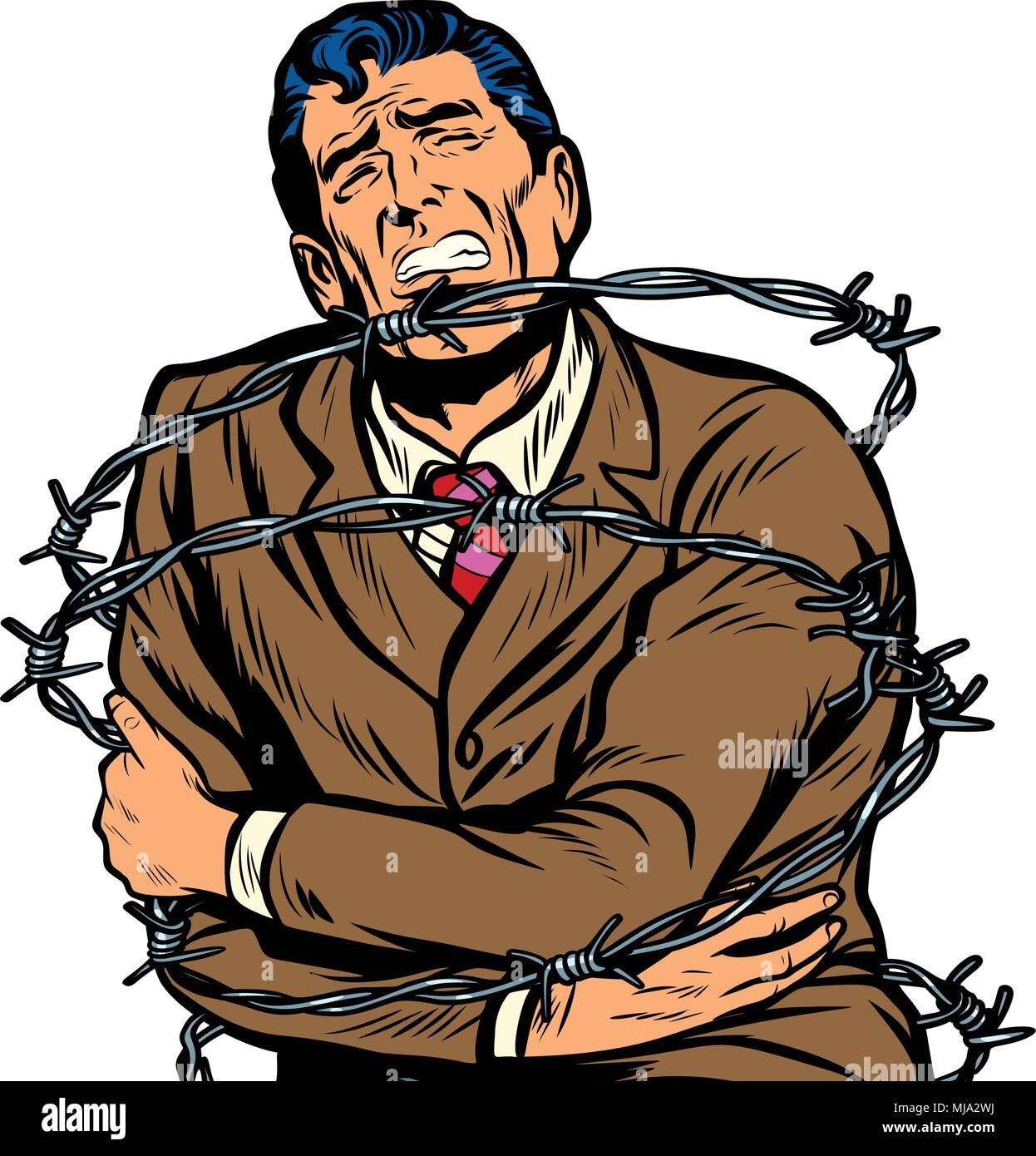political prisoner in barbed wire Stock Vector