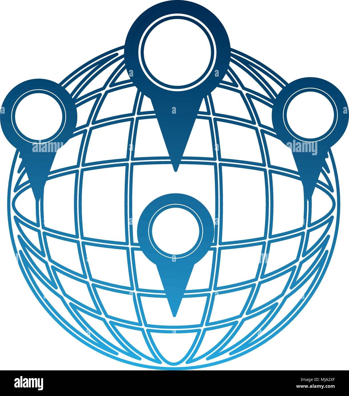 sphere planet with pins locations vector illustration design Stock Vector