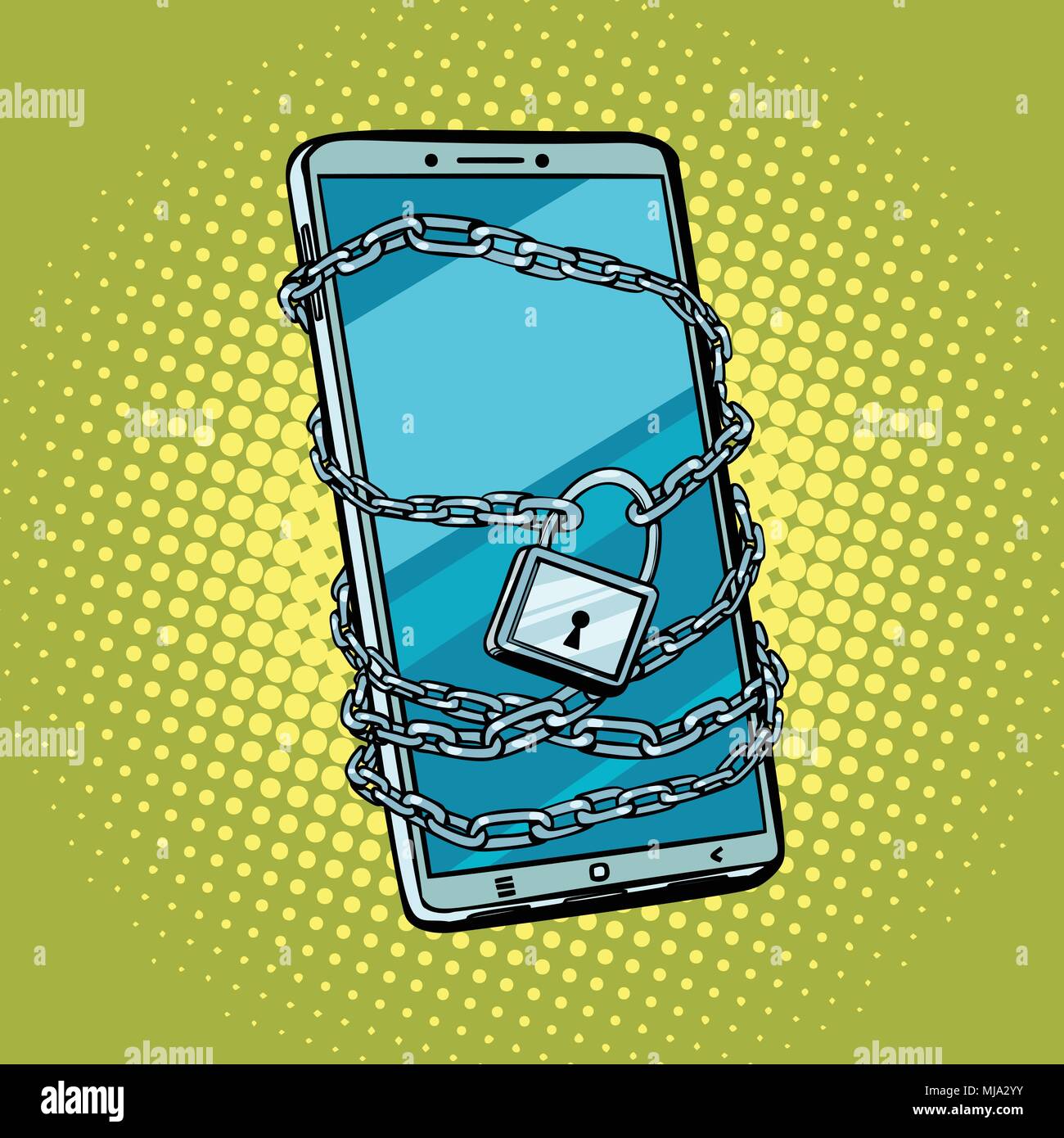 smartphone chain lock. Locked gadget. Protected technologies Stock Vector