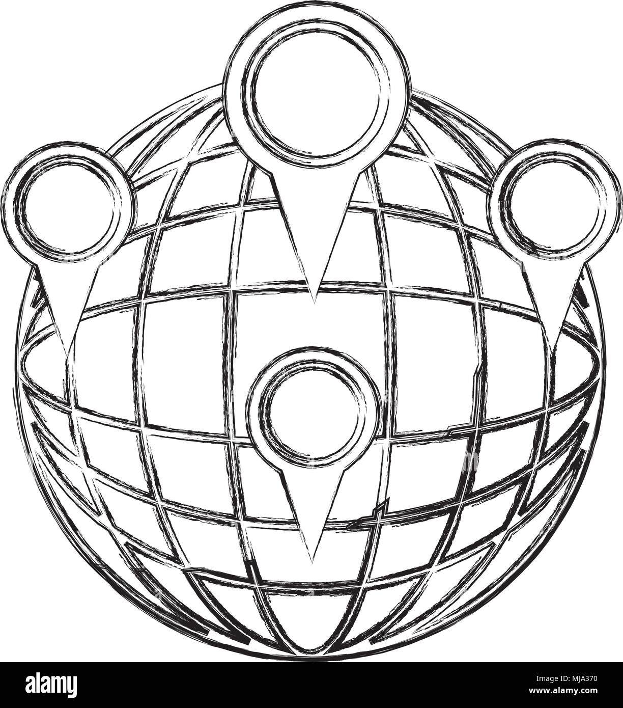 sphere planet with pins locations vector illustration design Stock Vector
